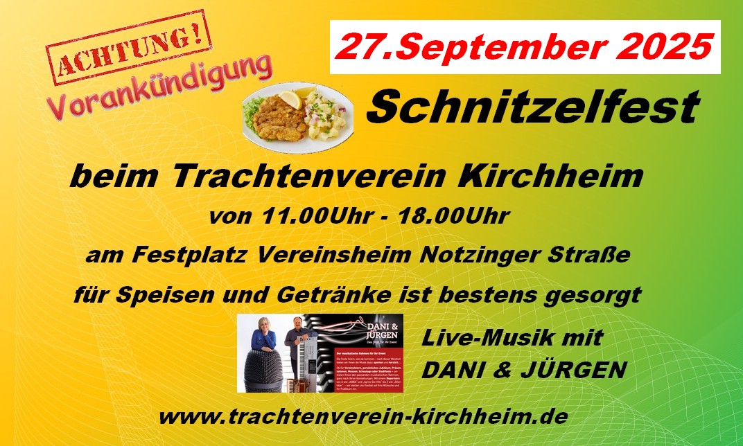 Vorankündigung SCHNITZELFEST Plakat Grün Gelb Q